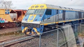 Goulburn station NSW Trainlink  Crossing rail workshop and Rail First EL class Locomotives [upl. by Yenahc]