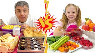 Nastya VS daddy in Healthy Food Challenge [upl. by Truelove681]