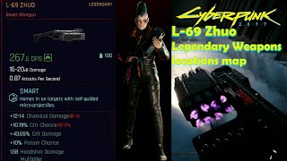 L69 Zhuo  Cyberpunk 2077 Legendary Weapon Location Map [upl. by Ahsikahs]