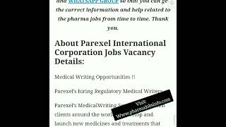 💥 Parexel International Corporation Jobs Vacancy  Regulatory Medical Writers  Remote Work shorts [upl. by Gilead]