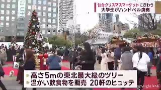 仙台の新たな冬のイベント仙台クリスマスマーケットにぎわう ハンドベル演奏も [upl. by Atteirneh520]