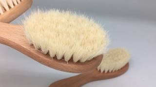 goat hair baby brush Wooden Baby Brush with Soft Goats Hair Bristles [upl. by Nananne]