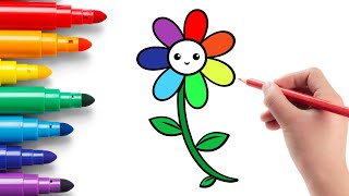 Coloring a Rainbow Flower  Easy and Fun 🌈🎨 [upl. by Inalem]