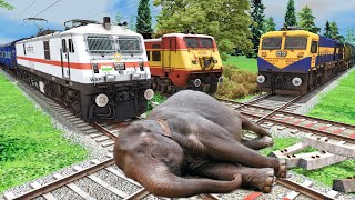 Three Trains Vs Giant Elephant🐘 2  Stops the Train  Train Simulator [upl. by Eenalem]