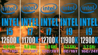 INTEL i5 12600K vs INTEL i7 11700K vs INTEL i7 12700K vs INTEL i9 11900K vs INTEL i9 12900K [upl. by Cyrille]