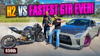 352HP NINJA H2 RACED THE FASTEST NISSAN GTR EVER [upl. by Gnohc]