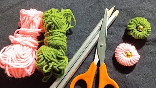 Easy Woolen Flower Making with Fork  Diy Wool Craft Ideas [upl. by Tnarg557]