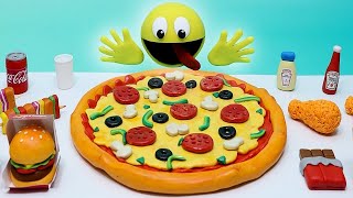 ASMR MUKBANG  Cheesy Pizza and Burger  Pac Man Stop Motion Mukbang [upl. by Materse]