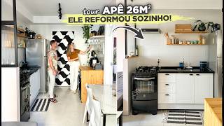 Ele REFORMOU SOZINHO o APÊ de 26M² e ECONOMIZOU MUITO deixando tudo com SEU ESTILO  Gaby Garciia [upl. by Horwitz]