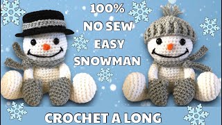 CROCHET SNOWMAN SITTING CHRISTMAS AMIGURUMI  TOQUE AND TOP HAT [upl. by Idnal]