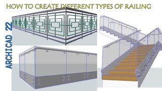 How to create different types of railing GRAPHISOFT archicad railing [upl. by Gimble]