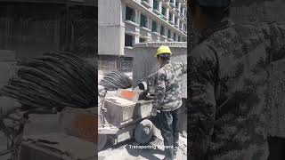 Pouring and transporting concrete on mini cart process [upl. by Pillsbury]