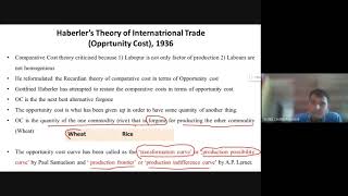 Haberlers Theory of International Trade Opportunity Cost Part 1 [upl. by Nnylrebma]