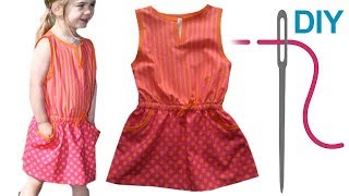 Kleid nähen für Anfänger – DIY Kinderkleid mit Taschen „Mara“ [upl. by Hylan]