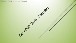 Editing the APQP Master Checklist Tutorial  TQMSOptima QMS Software [upl. by Peacock]