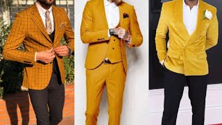 new stylish yellow blazer design for men ll fancy yellow blazer combination for boys  party wear [upl. by Lleinnad811]