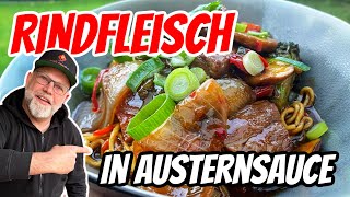 Rindfleisch in Austernsauce mit buntem Gemüse aus dem Wok [upl. by Enelrihs]