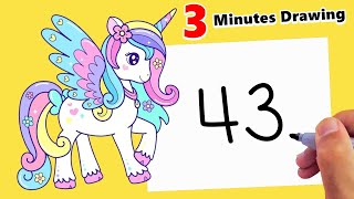 HOW TO DRAW UNICORN WITH NUMBER 43 EASY IN 3 MINUTES [upl. by Ailemrac]