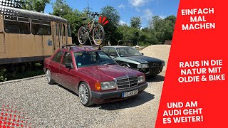 Outdoor im Oldtimer Fahrradträger Dachzelt und co für die Zukunft mit dem Mercedes W201 [upl. by Yrekcaz769]