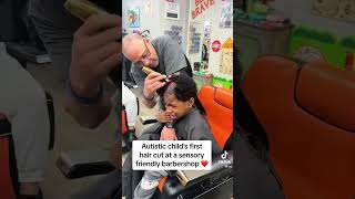 Autistic Childs First Haircut at Autism Friendly Barbershop autism haricut barber [upl. by Gusty]