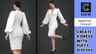 How to create a kneelength dress with puffy sleeves in Clo3d Marvellous Designer [upl. by Alimaj]