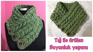 Tığ İle Örülen Çok Kolay Erkek  Kadın Saç Örgü Boyunluk Modeli unisex knitting weft making [upl. by Eilasor]