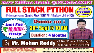 FULL STACK PYTHON Offline Training  DURGASOFT [upl. by Askari]