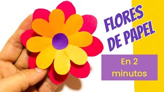 Como hacer flores de papel fáciles Easy paper flowers flores de papel en 2minutos [upl. by Oigroig]