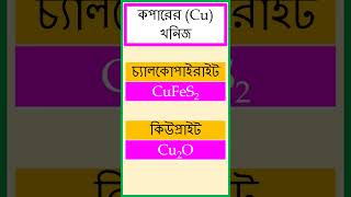 কপারের Cu খনিজগুলি যথা চ্যালকোপাইরাইট কিউপ্রাইট চ্যালকোসাইট ম্যালাকাইট। chemistry [upl. by Valry]