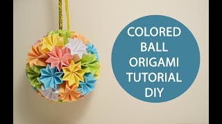 Cool Colored Ball Origami Paper Flowers Kusudama Tutorial DIY [upl. by Nwahsyt]