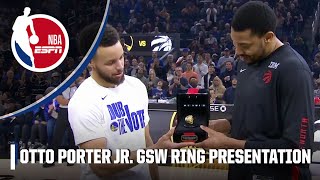 Steph Curry presents Otto Porter Jr his ring 2022 Warriors championship ring 🔥 [upl. by Nevart]