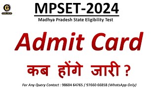 MPSET 2024 Admit Card Official Notice  Madhya Pradesh SET Important Update  Paper 1 Preparation [upl. by Tubb180]