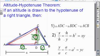 Honors Geometry 93 Altitude On Hypotenuse Theorem [upl. by Boak]