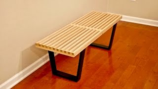 DIY MidCentury Modern Slatted Bench  Woodworking [upl. by Aisiat678]