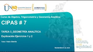 CIPAS 7Tarea 3Geometría AnalíticaEjercicios 1 y 2Tutor Fabio GarcíaNov 6 2024 [upl. by Yahc]