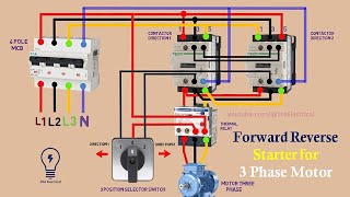 Forward Reverse Starter Wiring for 3 Phase Motor by a selector switch [upl. by Oiracam]