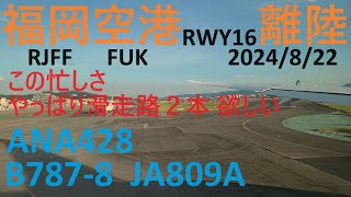 着陸機の合間に手際よく離陸機をいれて行く福岡空港の素晴らしい管制！！ ANA428 B7878 JA809A FUKRW16 ATC【４K】 [upl. by Halstead]