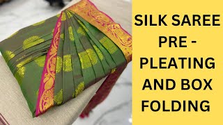 SILK SAREE PREPLEATING AND BOX FOLDING FOR BEGINNERS💚 KANNADA  SAREE PREPLEATING TIPS [upl. by Uriisa486]