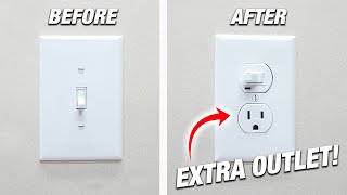 EASIEST Way To Add Extra Outlet To Any Room NO WIRING NEEDED Outlet Light Switch Combo DIY How To [upl. by Ahsienet]