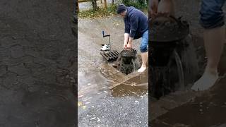 S009 Unclogging a storm drain after rain on a gravel car park in Germany shorts [upl. by Thun]