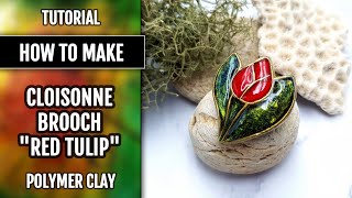 How to make Polymer clay Cloisonne Tiny Tulip Pin [upl. by Nannahs]