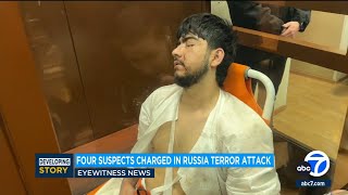 4 men charged in Moscow attack showing signs of beatings at hearing as court says 2 accept guilt [upl. by Enneirda292]