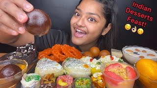 INDIAN DESSERTS EATING 🤤 GULAB JAMUN RASGULLA MALAI SANDWICH RASMALAI  FOOD EATING VIDEOS [upl. by Eimas]