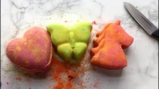 The most satisfying visual and sound Cutting Bathbomb  Heart Unicorn Butterfly [upl. by Derron]