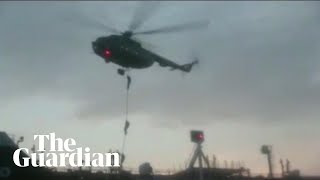 Iran troops rappel onto seized Britishflagged oil tanker [upl. by Ogait449]