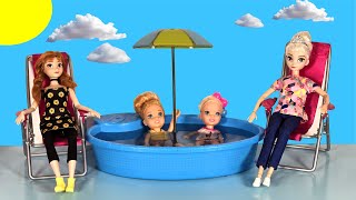 Park pool fun  Elsa amp Anna toddlers  water fun  Barbie dolls [upl. by Ingra]