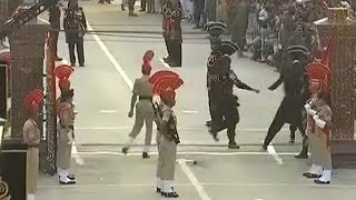 India and Pakistan border guards celebrate independence with sweets [upl. by Anoyk249]