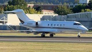 Netjets Bombardier Challenger 350 N726QS Departing Portland International Airport [upl. by Garges]