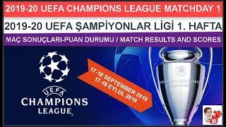 201920 Şampiyonlar Ligi 1 HAFTA SonuçlarıPuan Durumu Champions League MATCHDAY1 fixturesresults [upl. by Aratak]