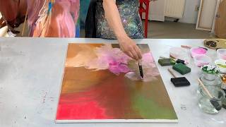 Abstrakte Malerei  Floral  Demo Techniken für Anfänger  Acryl meditativ [upl. by Emelda648]